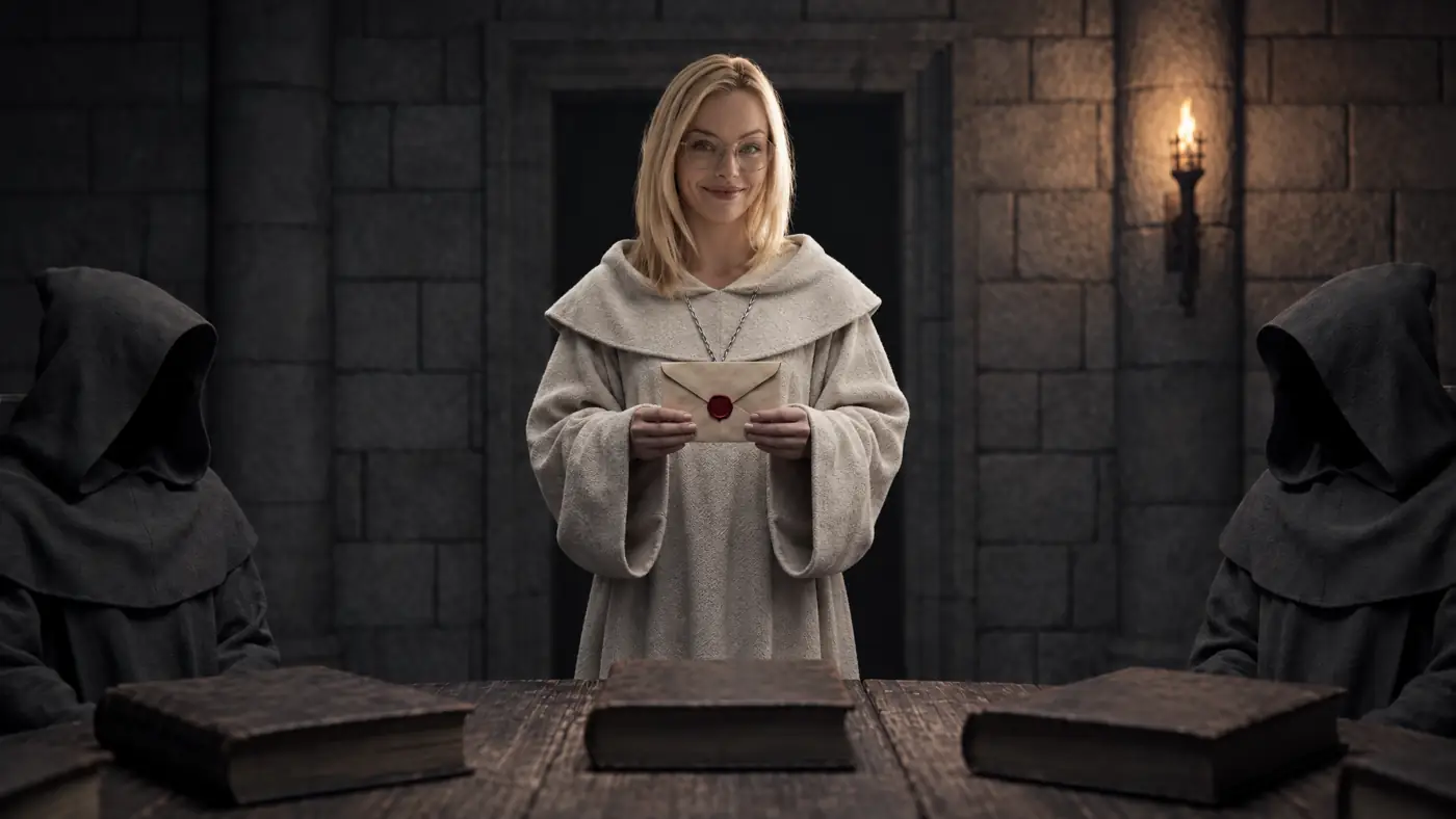 The Keeper of the Seal in the chamber, holding a sealed envelope